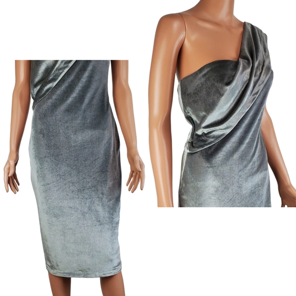NWT Likely velvet pewter driggs strapless one shoulder midi dress gray size 4 - Picture 8 of 16